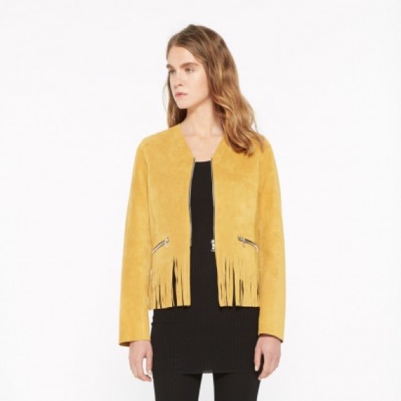 sandro fringe leather jacket